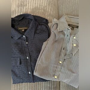 2-Pack Banana Republic Button Down Blouses - Navy Swiss Dot & Stripes - Size Med